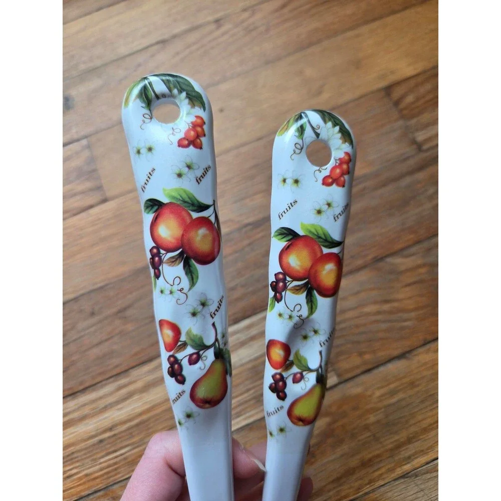 Melamine wear white fruits print spatula and serving fork pair set